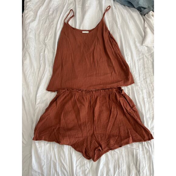 2 Piece Set Burnt Orange Tank Top and High Waisted Shorts - Picture 1 of 10